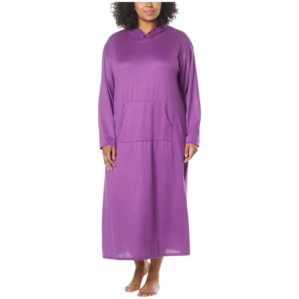 Comfort Code Women's Brushed Knit Hooded Maxi Lounger Wood Violet - Regular